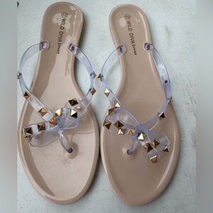 Wild Diva  Lounge Tan Gold Sandals with Sparkling Embellishments